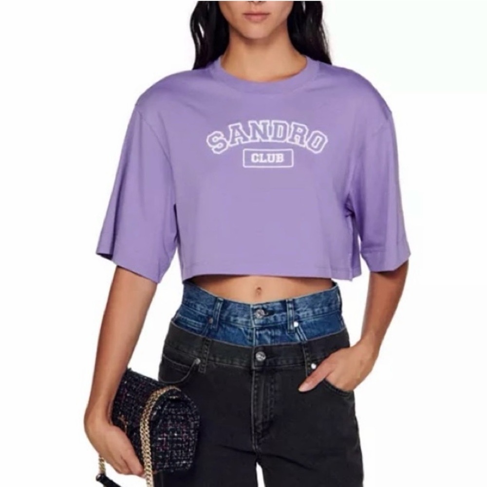 Sandro Crew Neck Crop Top Purple Size Medium